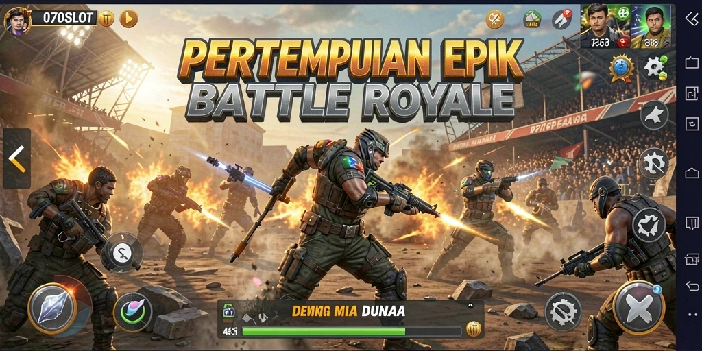 Screenshot gameplay 070SLOT dengan pertempuran intens di arena.
