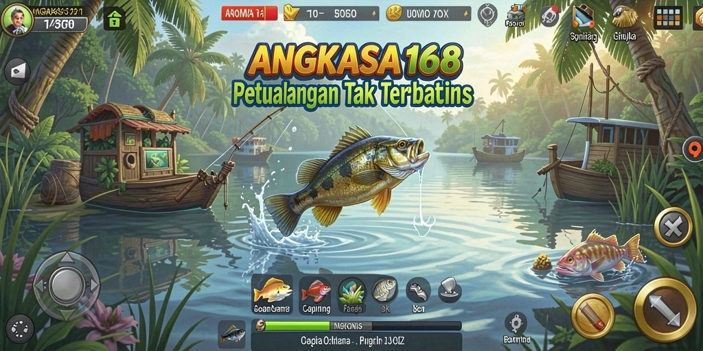 Tampilan gameplay memancing seru di ANGKASA168 dengan beragam ikan indah.