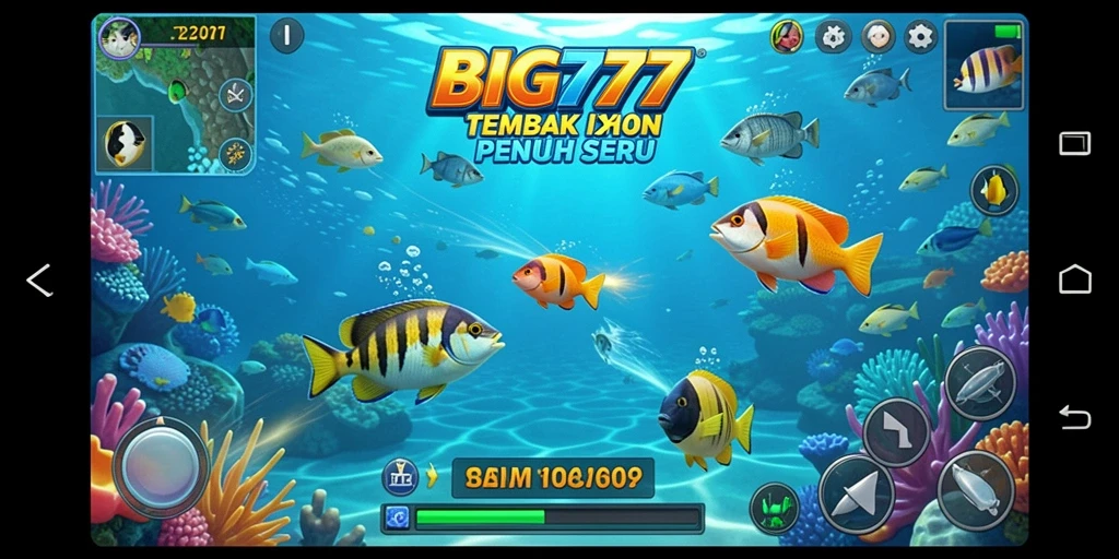 Tampilan gameplay BIG777 yang seru dan menarik dengan ikan-ikan berwarna-warni.