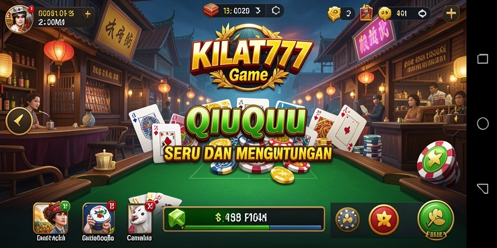 Tampilan gameplay KILAT777 menampilkan kartu dan aksi permainan QiuQiu.
