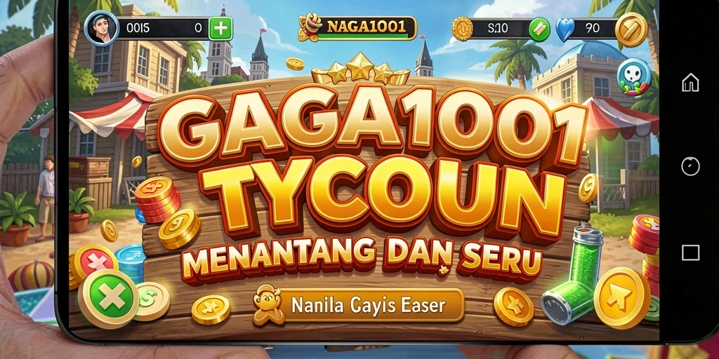 Screenshot gameplay NAGA1001 menunjukkan saat membangun kerajaan bisnis.