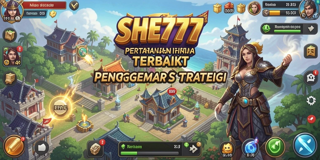 Tangkapan layar gameplay SHE777 dengan menara yang cantik dan musuh yang beragam.