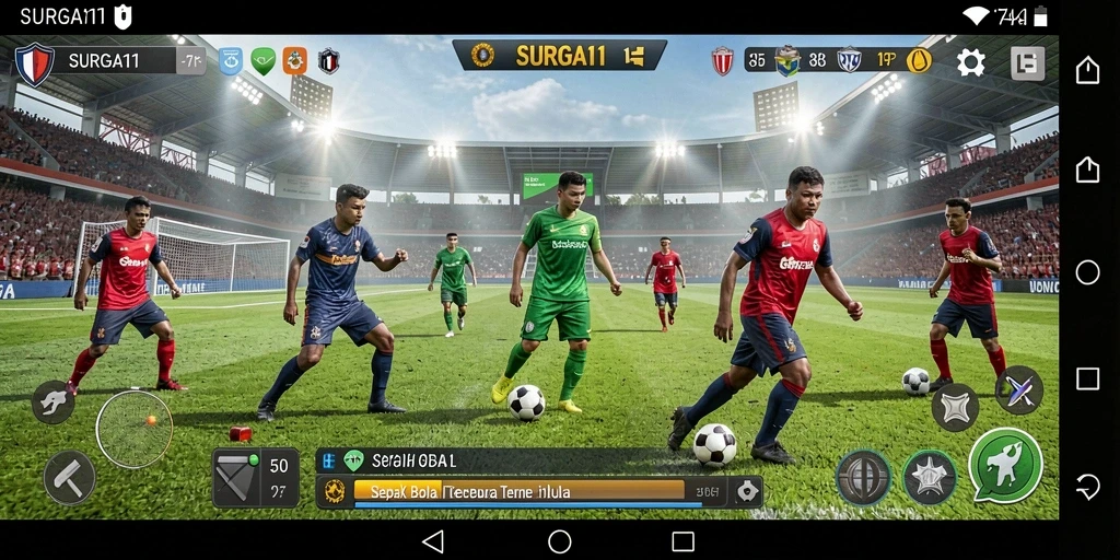 Gameplay SURGA11 yang mendebarkan dan penuh aksi sepak bola.