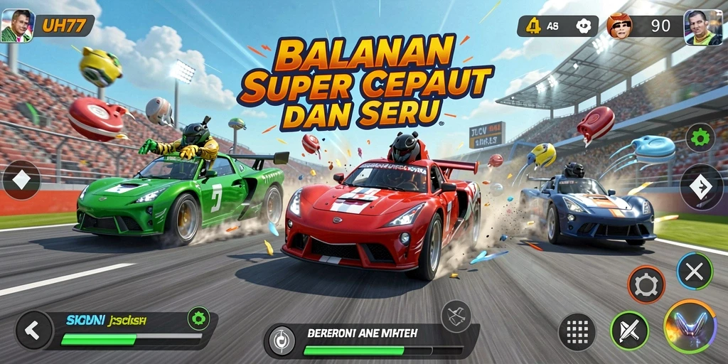 Tampilan menarik dari gameplay balapan UH77 yang seru dan cepat.