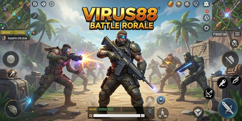 Gambaran gameplay seru di VIRUS88 dengan pertempuran intens Battle Royale.